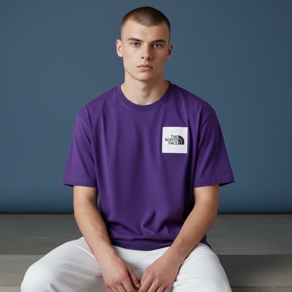 The North‎ Face Mens S Purple Short Sleeve Crew Neck T Shirt Basic Logo